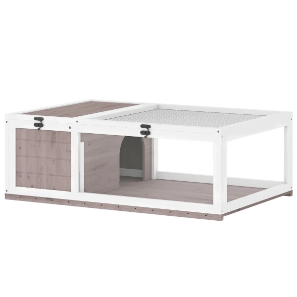 Houten schildpaddenverblijf met hoofdhuizen, openklapbare bovenkant 91x60,5x32 cm, bruin 1
