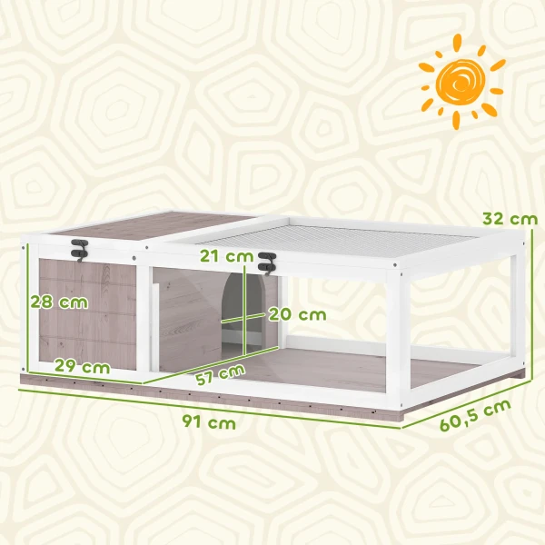 Houten schildpaddenverblijf met hoofdhuizen, openklapbare bovenkant 91x60,5x32 cm, bruin 4