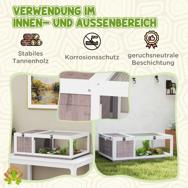 Houten schildpaddenverblijf met hoofdhuizen, openklapbare bovenkant 91x60,5x32 cm, bruin 5