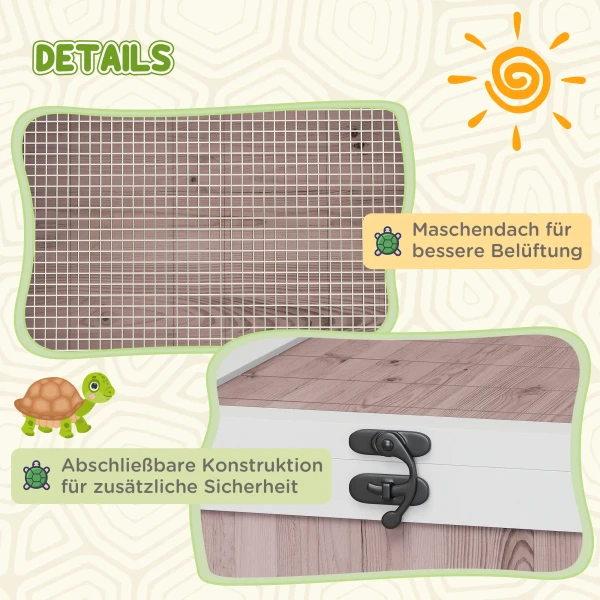 Houten schildpaddenverblijf met hoofdhuizen, openklapbare bovenkant 91x60,5x32 cm, bruin 7
