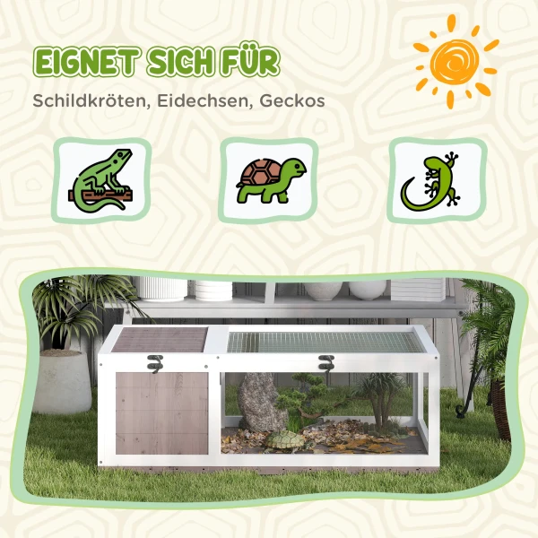 Houten schildpaddenverblijf met hoofdhuizen, openklapbare bovenkant 91x60,5x32 cm, bruin 8