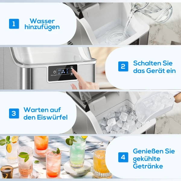 Ijsblokjesmachine, ijsblokjesdispenser, ice maker, 20 kg/24h ijsblokjesmaker met 2,1 l watertank, zilver 10