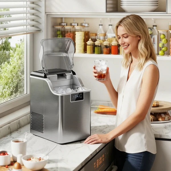 Ijsblokjesmachine, ijsblokjesdispenser, ice maker, 20 kg/24h ijsblokjesmaker met 2,1 l watertank, zilver 2