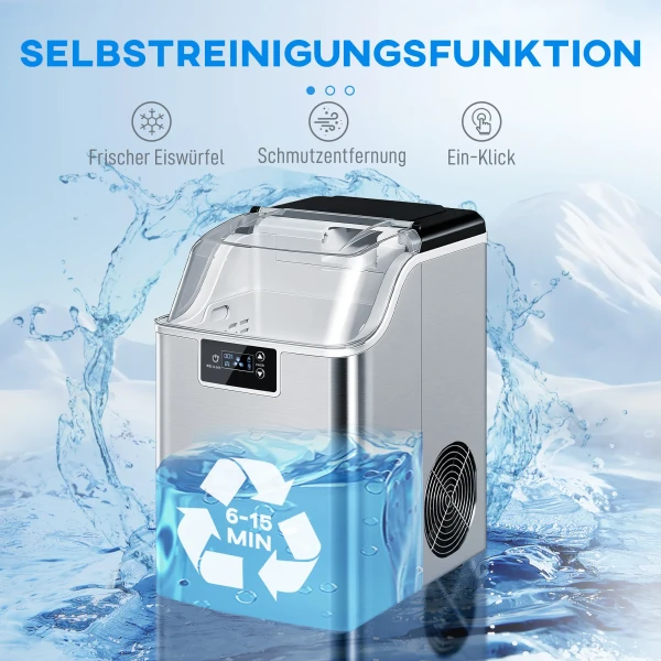 Ijsblokjesmachine, ijsblokjesdispenser, ice maker, 20 kg/24h ijsblokjesmaker met 2,1 l watertank, zilver 8
