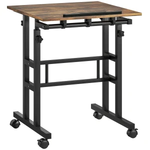 In hoogte verstelbare bureau keukentafel met plank, wielen, computertafel rustiek bruin 60 x 60 x 70,5 120 cm 1