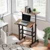 In hoogte verstelbare bureau keukentafel met plank, wielen, computertafel rustiek bruin 60 x 60 x 70,5 120 cm 2