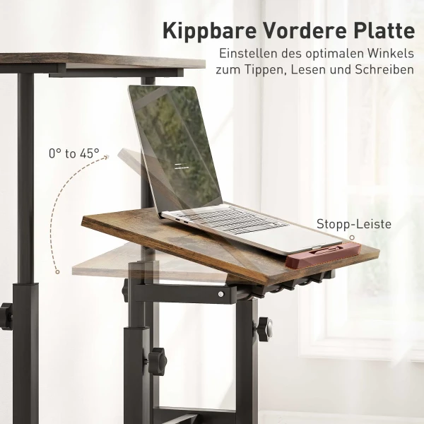In hoogte verstelbare bureau keukentafel met plank, wielen, computertafel rustiek bruin 60 x 60 x 70,5 120 cm 6