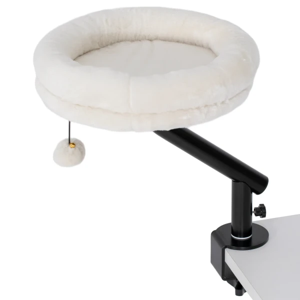 Kattenbureau bed, kattenbed voor bureau met 360° draaiing, verstelbare hoogte, kattenligbed met afneembaar, machinewasbaar bed, voor katten onder 6 kg, thuis kantoor, crème wit 1