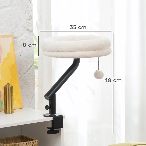 Kattenbureau bed, kattenbed voor bureau met 360° draaiing, verstelbare hoogte, kattenligbed met afneembaar, machinewasbaar bed, voor katten onder 6 kg, thuis kantoor, crème wit 4