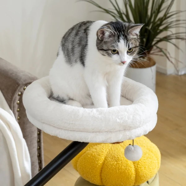 Kattenbureau bed, kattenbed voor bureau met 360° draaiing, verstelbare hoogte, kattenligbed met afneembaar, machinewasbaar bed, voor katten onder 6 kg, thuis kantoor, crème wit 9
