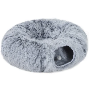 Kattentunnel, pluche stof, kussen, opvouwbaar, metalen frame, kattenhol, lichtgrijs 1