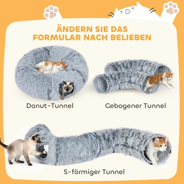 Kattentunnel, pluche stof, kussen, opvouwbaar, metalen frame, kattenhol, lichtgrijs 5