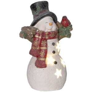 Kerstdecoratie, sneeuwman met vogel, 4 warmwitte led's, op batterijen, 25 x 15,5 x 38 cm 1