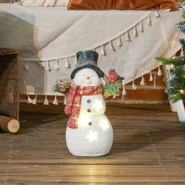 Kerstdecoratie, sneeuwman met vogel, 4 warmwitte led's, op batterijen, 25 x 15,5 x 38 cm 2