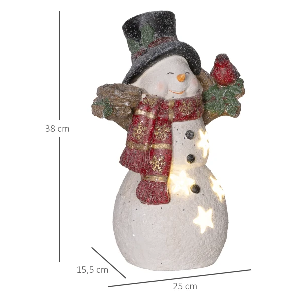 Kerstdecoratie, sneeuwman met vogel, 4 warmwitte led's, op batterijen, 25 x 15,5 x 38 cm 4