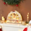Kerstdorp met led verlichting, 45 cm kerststad met sneeuwpop, rendier en bomen natuurhout 2