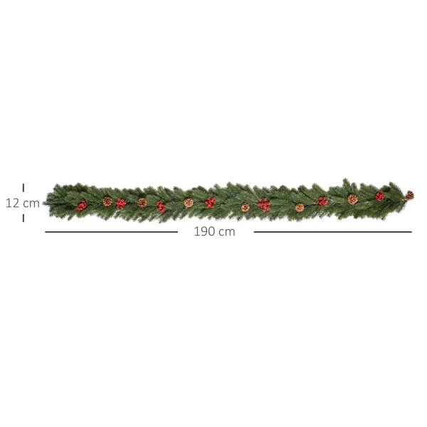 Kerstguirlande 1,9m dennen guirlande kerstdecoratie met dennenappels bessen kunstmatige guirlande kerstguirlande voor binnen & buiten, groen 4