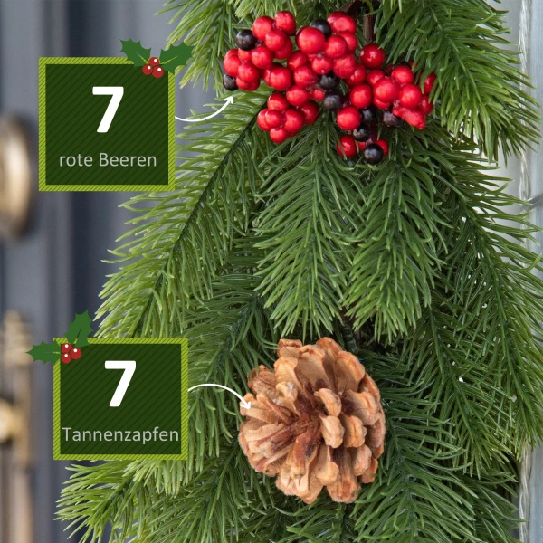 Kerstguirlande 1,9m dennen guirlande kerstdecoratie met dennenappels bessen kunstmatige guirlande kerstguirlande voor binnen & buiten, groen 6