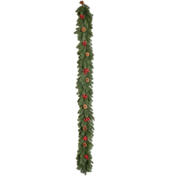 Kerstguirlande 1,9m dennen guirlande kerstdecoratie met dennenappels bessen kunstmatige guirlande kerstguirlande voor binnen & buiten, groen 8