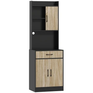 Keukenkast met werkblad en kabelgat, moderne keukenkast met lade, 3 open planken, natuurhout, zwart 1