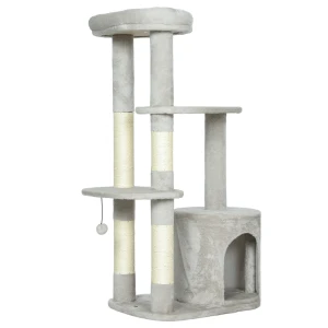 Krabpaal 114 cm kattentoren met hol, sisalpalen, platform, meerdere verdiepingen voor middelgrote katten onder 6 kg, lichtgrijs 1