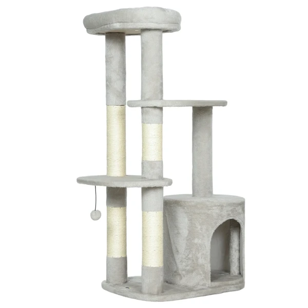 Krabpaal 114 cm kattentoren met hol, sisalpalen, platform, meerdere verdiepingen voor middelgrote katten onder 6 kg, lichtgrijs 1