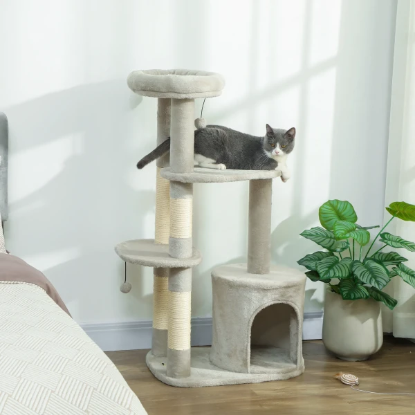 Krabpaal 114 cm kattentoren met hol, sisalpalen, platform, meerdere verdiepingen voor middelgrote katten onder 6 kg, lichtgrijs 2