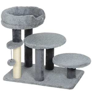 Krabpaal en kattenladder, brede basis, pluche stof, sisal krabkolom, grijs 1
