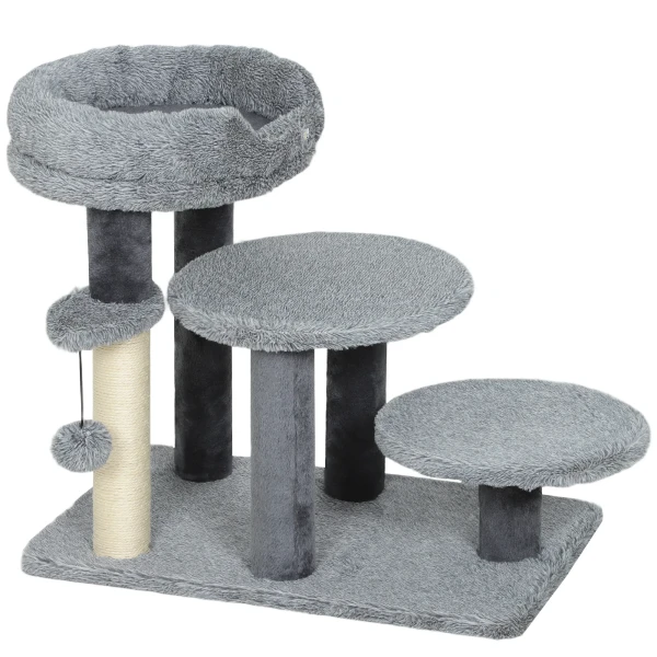 Krabpaal en kattenladder, brede basis, pluche stof, sisal krabkolom, grijs 1