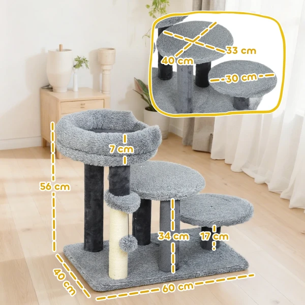 Krabpaal en kattenladder, brede basis, pluche stof, sisal krabkolom, grijs 4