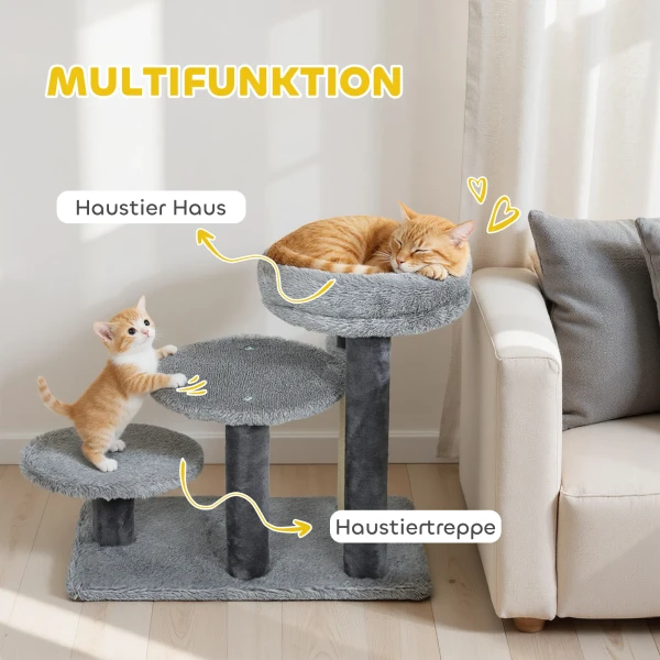 Krabpaal en kattenladder, brede basis, pluche stof, sisal krabkolom, grijs 5