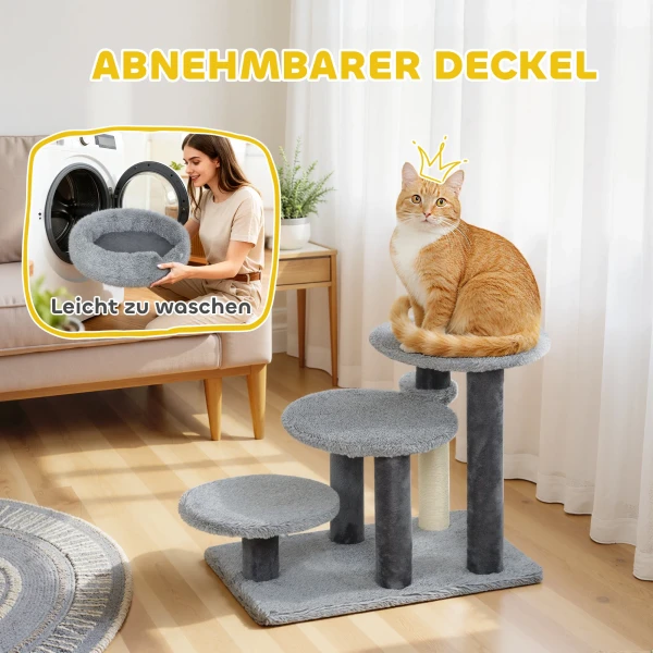 Krabpaal en kattenladder, brede basis, pluche stof, sisal krabkolom, grijs 6