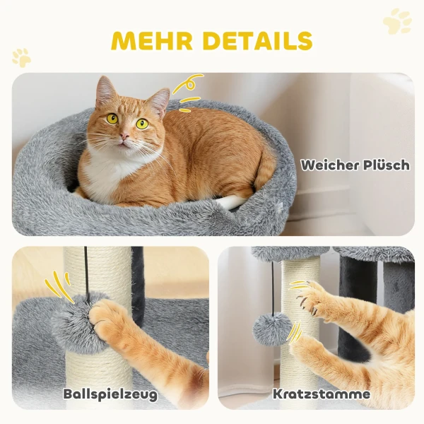 Krabpaal en kattenladder, brede basis, pluche stof, sisal krabkolom, grijs 7