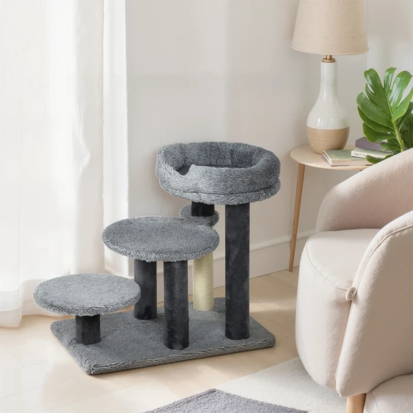 Krabpaal en kattenladder, brede basis, pluche stof, sisal krabkolom, grijs 9