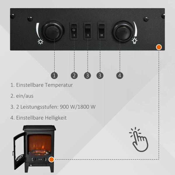 Led elektrische staande haard met vlam effect 900/1800w zwart 6
