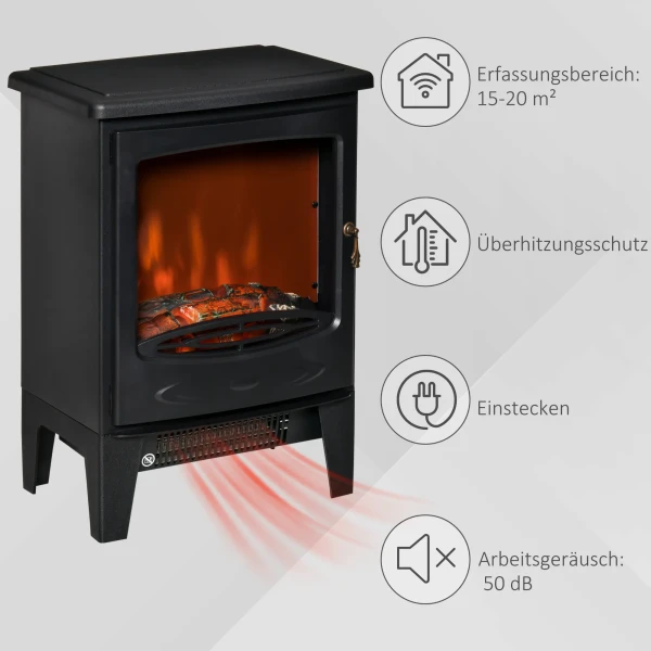 Led elektrische staande haard met vlam effect 900/1800w zwart 7