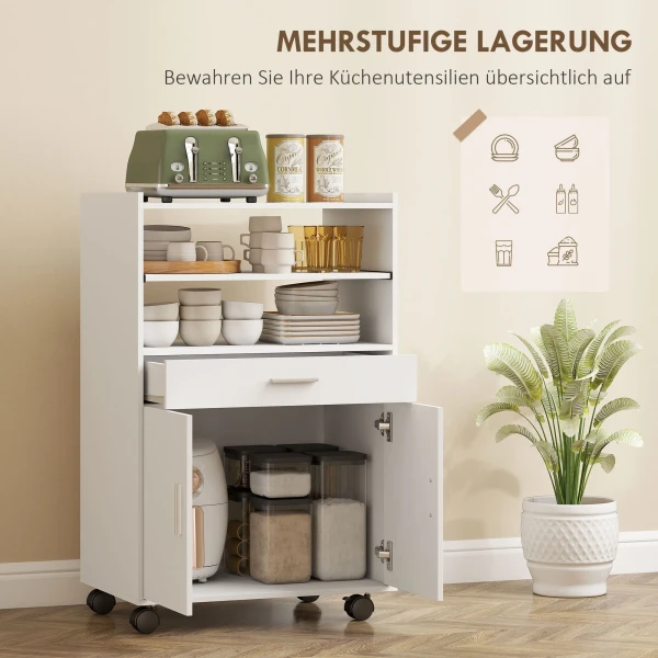 Magnetronkast, rek, dubbele deurkast, lade, rollen, wit 5
