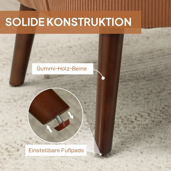 Moderne leunstoel, gestoffeerde accentstoel met lendenkussen, rubberhouten poten, oranje 8