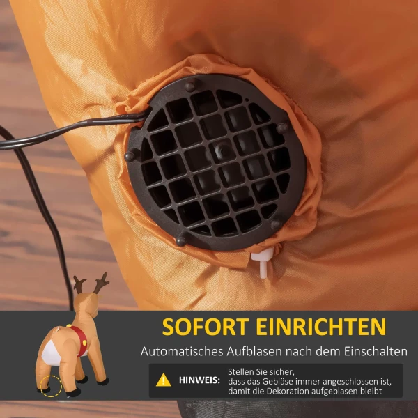 Opblaasbaar rendier, 1,8 m, led lampjes, accessoires, automatisch opblazen, geel 7