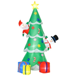 Opblaasbare kerstboom met kerstman, sneeuwpop en cadeaudoos 210 cm kerstverlichting led zelfopblazend polyester groen 144 x 125 x 210 cm 1