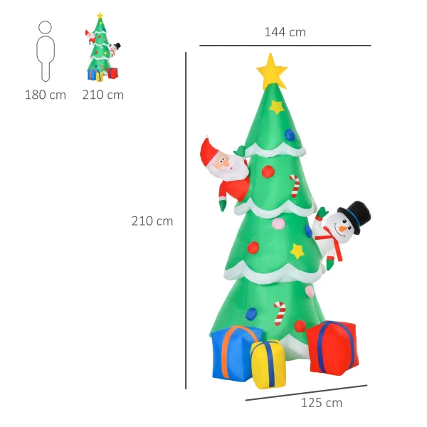 Opblaasbare kerstboom met kerstman, sneeuwpop en cadeaudoos 210 cm kerstverlichting led zelfopblazend polyester groen 144 x 125 x 210 cm 4