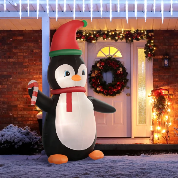 Opblaasbare kerstdecoratie, 2,5 m opblaasbare kerstpinguïn met 3 led lampjes, 162 x 100 x 250 cm, meerkleurig 2