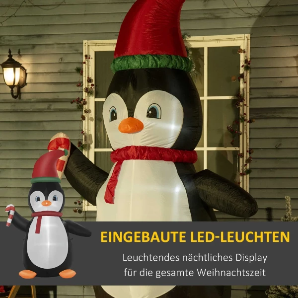 Opblaasbare kerstdecoratie, 2,5 m opblaasbare kerstpinguïn met 3 led lampjes, 162 x 100 x 250 cm, meerkleurig 5