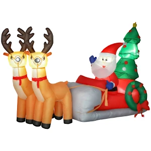 Opblaasbare kerstdecoratie, kerstman in rendierslee, polyester stof, led lichten, kleurrijk 1