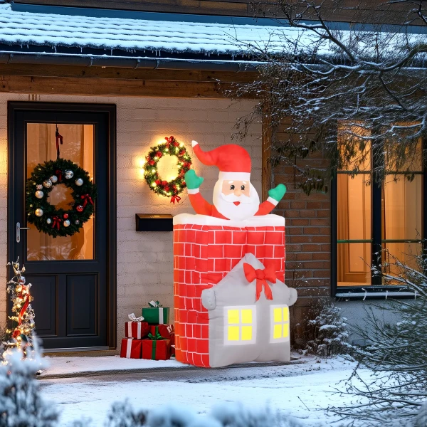 Opblaasbare kerstdecoratie, kerstman in schoorsteen, leds, blower 8