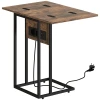 Opklapbare bijzettafel, oplaadstation met usb poorten, metaal, 39 x 29 x 57 cm, bruin 1