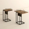Opklapbare bijzettafel, oplaadstation met usb poorten, metaal, 39 x 29 x 57 cm, bruin 4