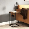 Opklapbare bijzettafel, oplaadstation met usb poorten, metaal, 39 x 29 x 57 cm, bruin 9