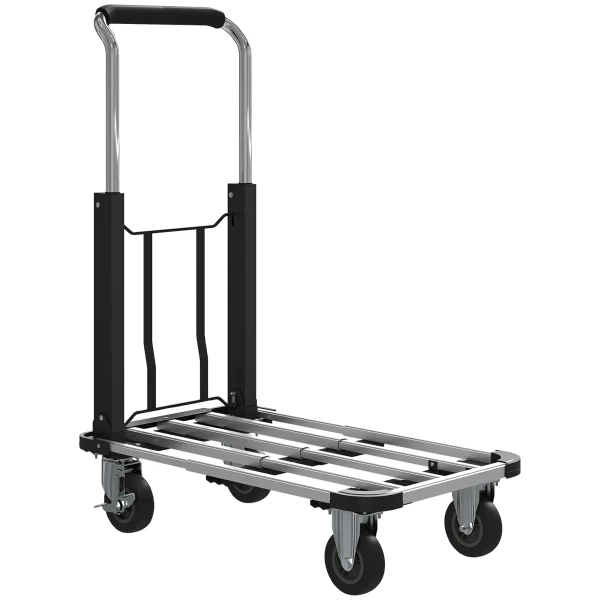 Opvouwbare handwagen, 150 kg draagvermogen, uitbreidbaar oppervlak, in hoogte verstelbare handgreep, voor kratten, metaal, zwart 1