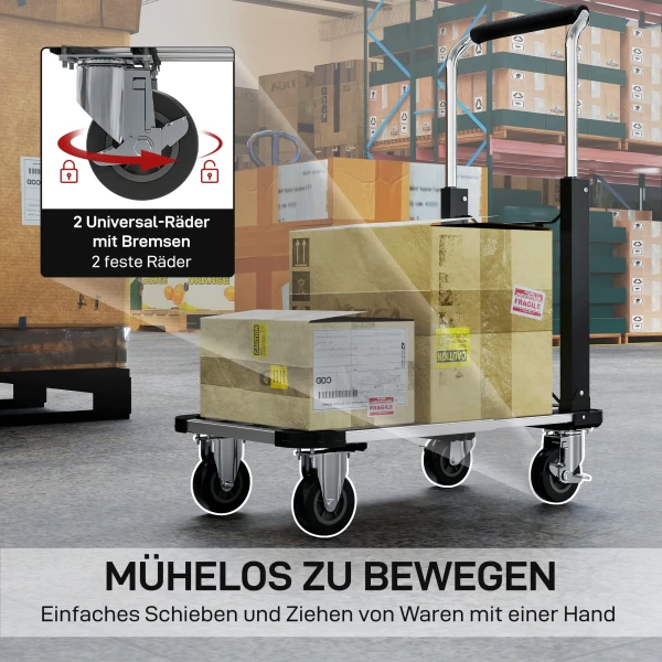 Opvouwbare handwagen, 150 kg draagvermogen, uitbreidbaar oppervlak, in hoogte verstelbare handgreep, voor kratten, metaal, zwart 7